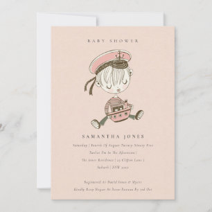 Blush Little Sailor Nautical Baby shower Invite Bedankkaart