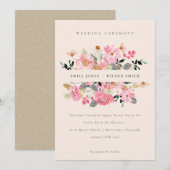 Blush Lively Pink Waterverf Floral Wedding Invite Bedankkaart (Voorkant / Achterkant)