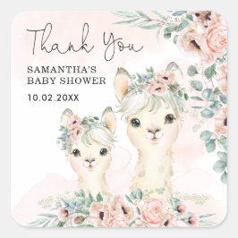 Blush Llama Floral Eucalyptus Baby Girl Vierkante Sticker