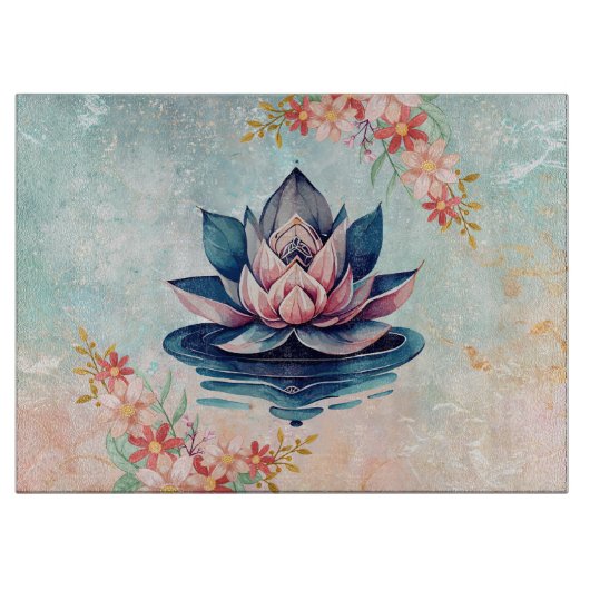 Blush Lotus Calm – Zachte Bloemkunst Snijplank (Voorkant)