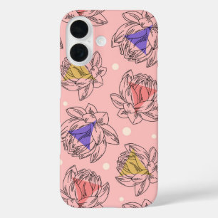 Blush Lotus Zacht Roze Bloemen Line Art iPhone 16 Hoesje