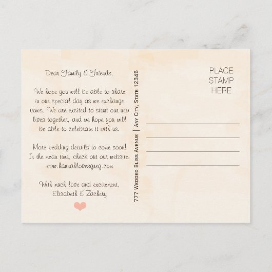 BLUSH LOVE BIRDS DUIF SAVE THE DATE AANKONDIGINGSKAART (Achterkant)