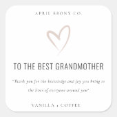 Blush Love Heart Beste grootmoeder Gift Candle Vierkante Sticker (Voorkant)