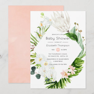 Blush Lush Paradise Tropical Floral Baby shower Kaart