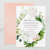 Blush Lush Paradise Tropical Floral Bat Mitzvah Kaart (Voorkant / Achterkant)