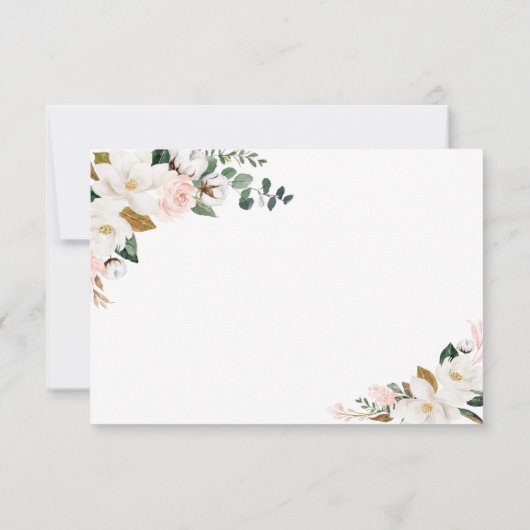 Blush Maaltijd Keuze Goud en Wit Magnolia Bruiloft RSVP Kaartje (Achterkant)