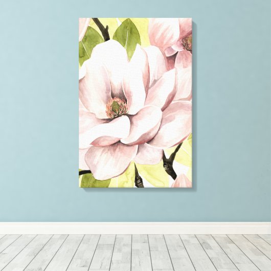 Blush Magnolia Flowers Canvas Afdruk (Insitu (Houten vloer))