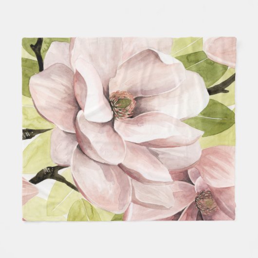 Blush Magnolia Flowers Fleece Deken (Voorkant (Horizontaal))