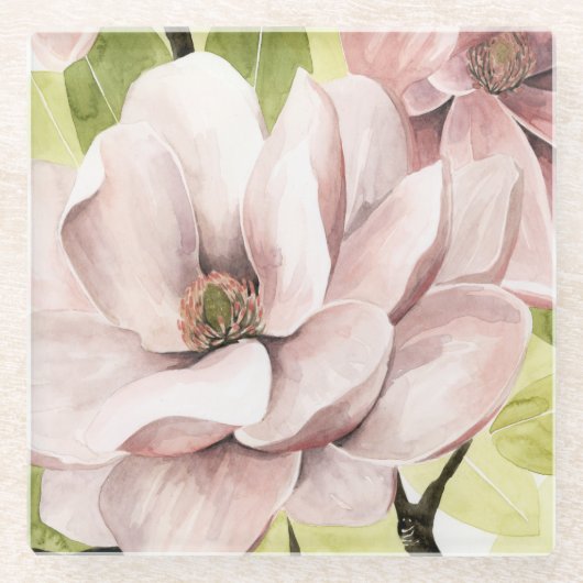Blush Magnolia Flowers Glazen Onderzetter (Voorkant)