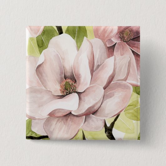Blush Magnolia Flowers Vierkante Button 5,1 Cm (Voorkant)