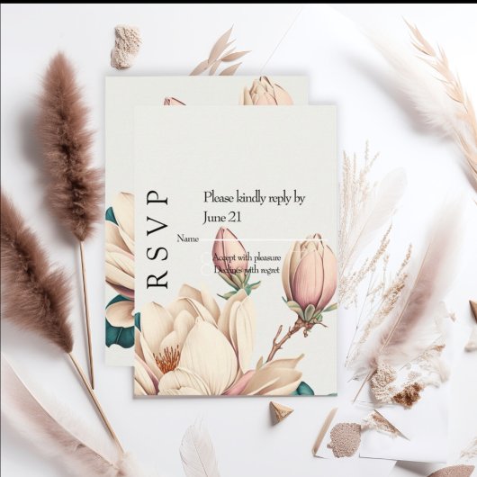 Blush magnolia RSVP kaartje