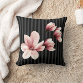 Blush Magnolias op Black Stripes Kussen (Deken)