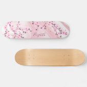 Blush Marble Cherry Blossom Monogram Girly Persoonlijk Skateboard (Horizontaal)