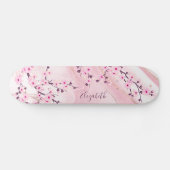 Blush Marble Cherry Blossom Monogram Girly Persoonlijk Skateboard (Horizontaal)