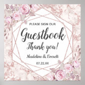 Blush Marble Floral Sign Ons Guestbook Tabelteken Poster (Voorkant)