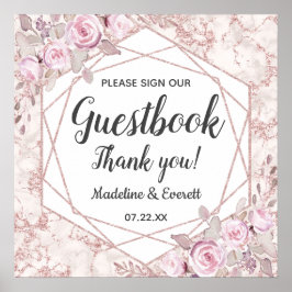 Blush Marble Floral Sign Ons Guestbook Tabelteken Poster