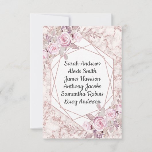 Blush Marble Geometric Floral Reception Zitplaatse Kaart (Achterkant)