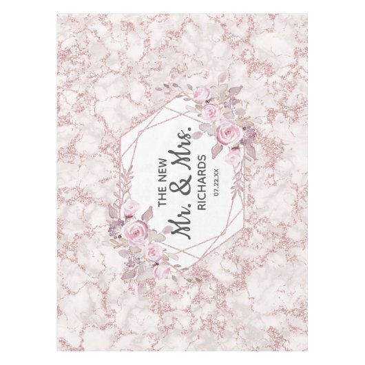 Blush Marble Geometric Lijst Weddenschap Monogram Tafelkleed (Voorkant)