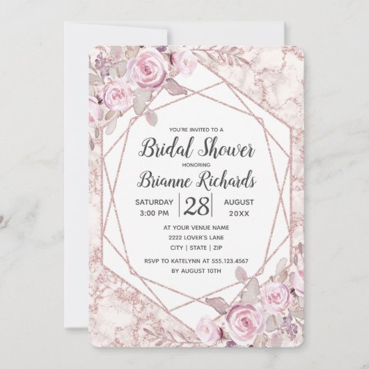 Blush Marble Geometrische Bridal Douche Uitnodigin Kaart (Voorkant)