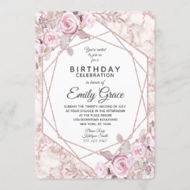 Blush Marble Geometrische Verjaardagsfeestuitnodig Kaart