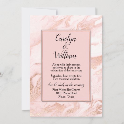 Blush Marged Wedding Invitation Kaart (Voorkant)