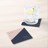 Blush marine blauw moderne bruiloft kartonnen onderzetters (Insitu)