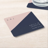 Blush marine blauw moderne bruiloft kartonnen onderzetters (Schuin)