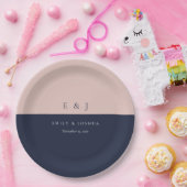 Blush marine blauw moderne bruiloft papieren bordje (Feest)