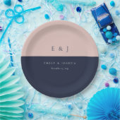 Blush marine blauw moderne bruiloft papieren bordje (Feest)