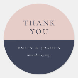 Blush marine blauw moderne bruiloft ronde sticker