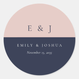 Blush marine blauw moderne bruiloft ronde sticker