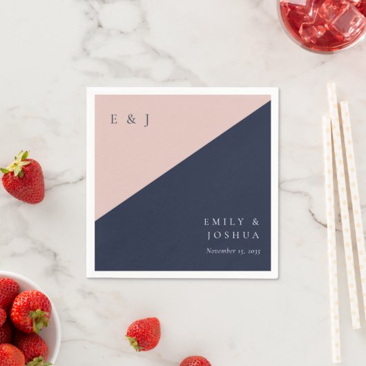 Blush marine blauw moderne bruiloft servet (Insitu)