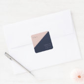 Blush marine blauw moderne bruiloft vierkante sticker (Envelop)