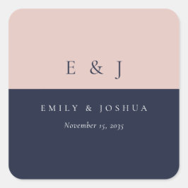 Blush marine blauw moderne bruiloft vierkante sticker