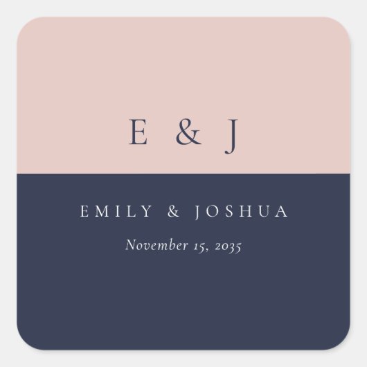 Blush marine blauw moderne bruiloft vierkante sticker (Voorkant)