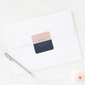 Blush marine blauw moderne bruiloft vierkante sticker (Envelop)
