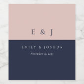 Blush marine blauw moderne bruiloft wijn etiket (Enkel label)