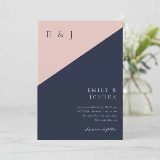 Blush marine blauw moderne QR-code foto bruiloft Kaart (Staand voorkant)