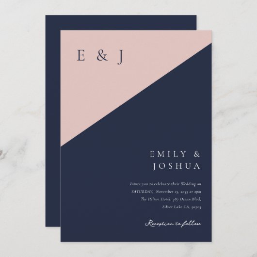 Blush marine blauw moderne QR-code foto bruiloft Kaart (Voorkant / Achterkant)