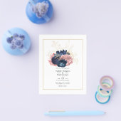 Blush, Marine en Goud Bloemen Bruiloft Uitnodiging Flyer (Enkel)