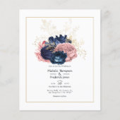 Blush, Marine en Goud Bloemen Bruiloft Uitnodiging Flyer (Voorkant)