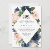 Blush marine en goud moderne bloemen elegant kaart (Voorkant)