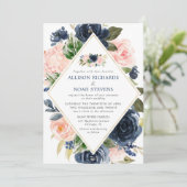 Blush marine en goud moderne bloemen elegant kaart (Staand voorkant)