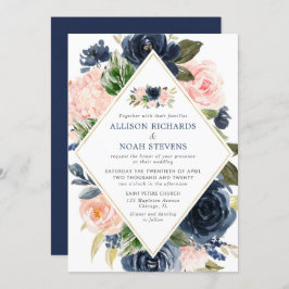 Blush marine en goud moderne bloemen elegant kaart