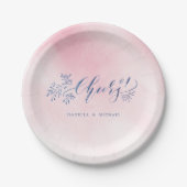 Blush marine kalligrafie juicht rustieke bloemenfe papieren bordje (Voorkant)