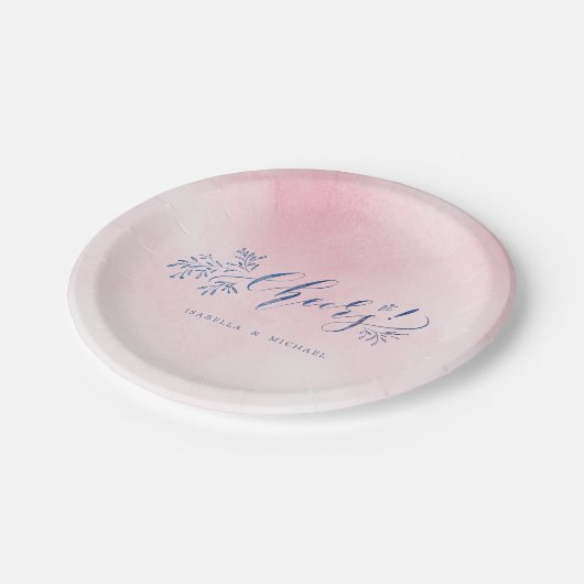 Blush marine kalligrafie juicht rustieke bloemenfe papieren bordje (Gekanteld)