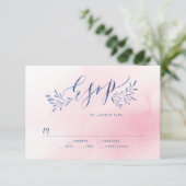 Blush marine kalligrafie rustieke bloemenbruiloft RSVP kaartje (Staand voorkant)