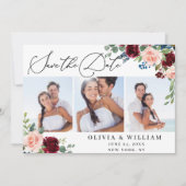 Blush marine White Roses 3 PHOTO Weddenschap Save The Date (Voorkant)