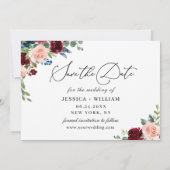 Blush marine White Roses 3 PHOTO Weddenschap Save The Date (Achterkant)