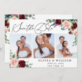 Blush marine White Roses 3 PHOTO Weddenschap Save The Date (Voorkant / Achterkant)